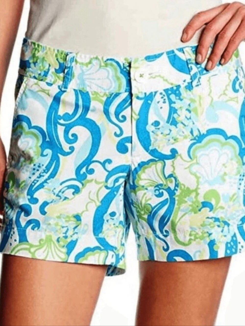 Lilly Pulitzer Callahan Aqua & Green Pattern Print Shorts Sz. 0